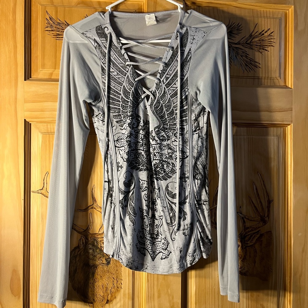 Grey Beaded Long Sleeve